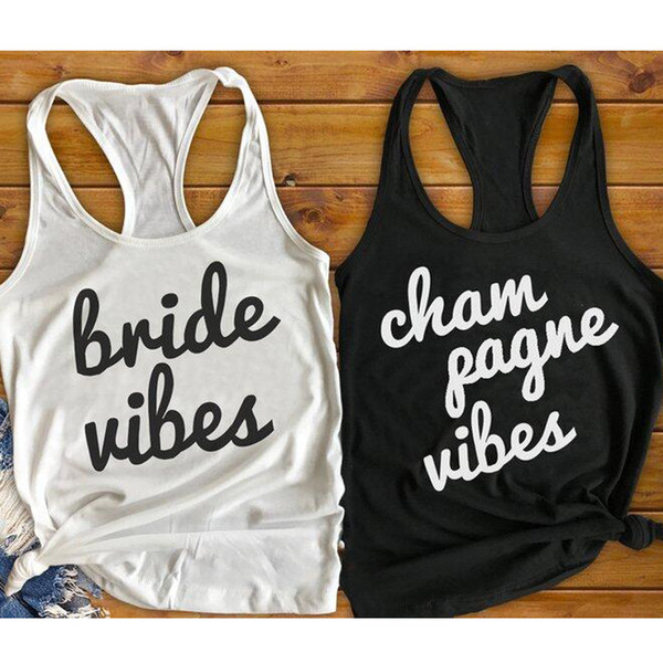 Vest Bride Vibes Ham Pagne Vibes Tank Top Women Bachelorette Party Shirts Bride Squad Tanks Lady Summer Sexy Black Vest Shirt