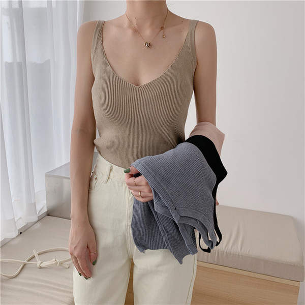 Summer Fashion Knitted Women Tank Tops Low Cut Loose Camis Solid Color Women Tops XL-4XL