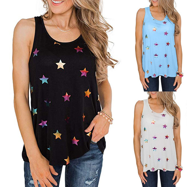 sleeveless tank top women Fashion Women's Ladies Summer Casual Sleeveless Star Print Tank Tops S-XXL casual femme summer 