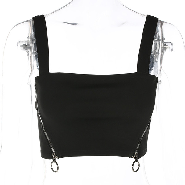 2018 New Style Summer Women Black Tank Tops Zipper Sexy Casual Sleeveless Camisole Tube tops Bottoming Short Skinny Thin Female