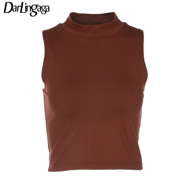 Darlingaga Casual Solid Color Turtleneck Women Tank Tops New Summer Streetwear Sleeveless Camisole Crochet Bodycon Crop top