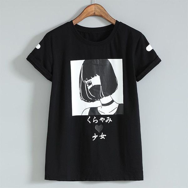 Harajuku Japanese Women Cartoon T Shirts Unique Graphic Short Sleeves T-Shirt White Tees Kawaii Cute Cotton Shirt Drop 