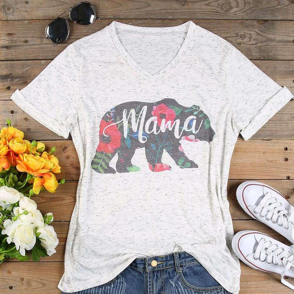 Plus Size T Shirt Women V Neck Short Sleeve Summer Floral mama bear t Shirt Casual Female Tee Ladies Tops 3XL Drop 