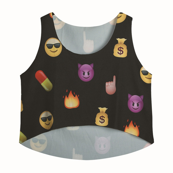 print style crop top black emoji print top women casual cropped feminino short tank tops fitness polyester fashion Leaky navel