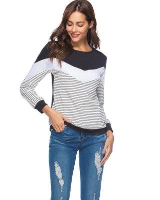 2019 New Womens Long Sleeve T Shirt Fashion Striped Printed Shirts Women Casual Panelled Top T Shirts Sport Ladies Clothing Size S-XL