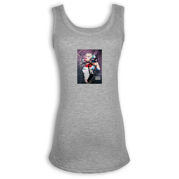 Fashion Harley Quinn Suicide Squad Women's Tank Cotton Bodybuilding Fitness Tank Top For Lady Girl Femme Gray White Summer Vest