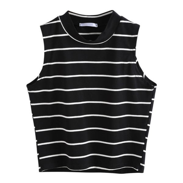 New Arrivals Fashion Striped Print Crop Top Sleeveless O-neck Cropped Tank Top Sexy Women Short T-shirt Casual Cotton Tops Vest