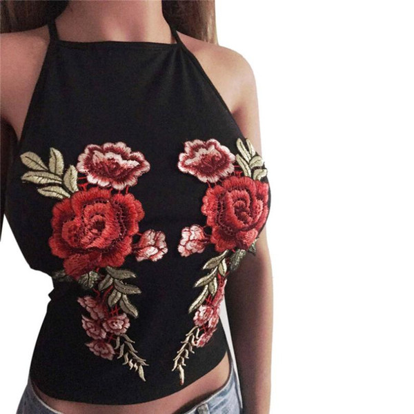 CHAMSGEND Women Fashion Sexy Bare Appliques Rose Sleeveless Tanks Camis Vest Drop Shipping 1F27