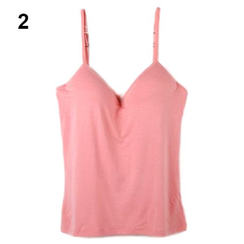 Fashion Women's Adjustable Built In Bra Padded Self Mold Bra Tank & Tees Camisole Retail/Wholesale 5AUX 7EBS