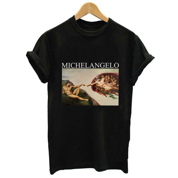 2019 New Women Fashion Tumblr T-shirt Harajuku Print Short Sleeve O-neck Top Shirt MICHELANGELO Art Tees For Women 3 Colors