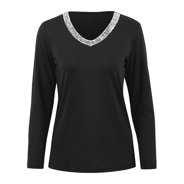 Women Plus Size Blouse Sequined Glitter Bling Bling V Neckline blusas mujer de moda Long Sleeve Night Out Party Wear Tops