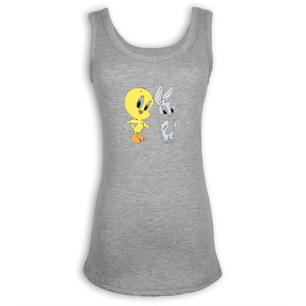 Cartoon Cute Rabbit Bugs Bunny and Tweety Birds Design Women's Tanks Summer Vacation Fitness Tank Top For Lady Girl Size S-XXL