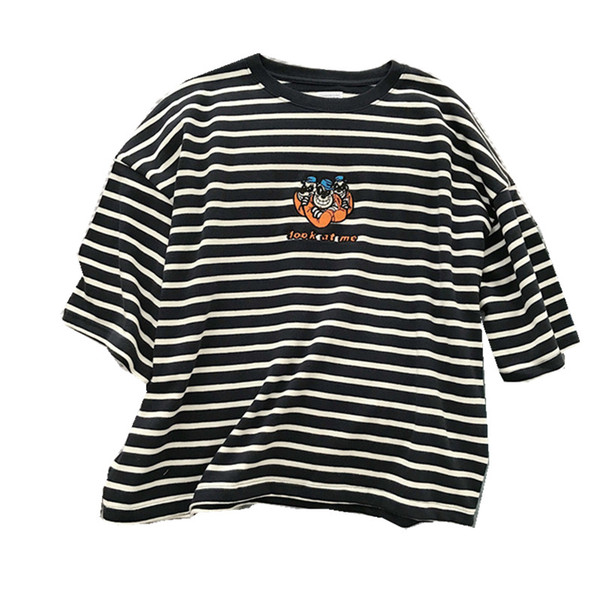 Shuchan Loose Striped T-shirts Women New 2019 Top Women Korean Clothing Fashionable Kawaii Girl Tops short sleeve