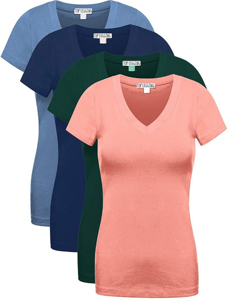 10 Piece Cotton Sleeves Solid V-Neck Plain T-Shirts for Women Casual Cotton Broadcloth Animal