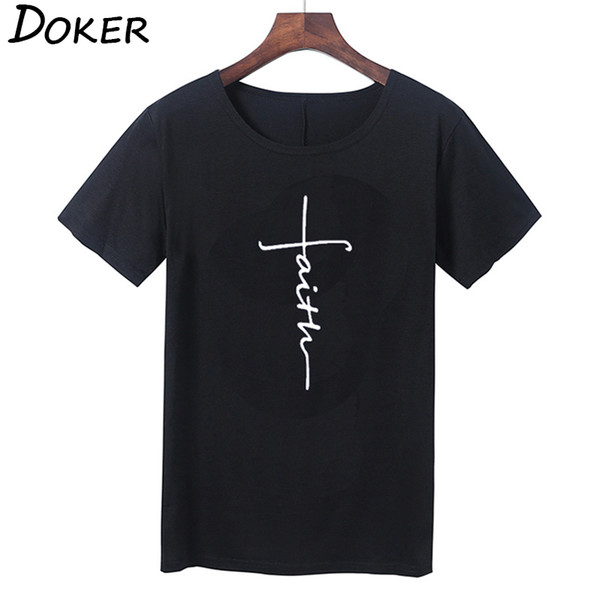 5XL New Faith Letters Printed Short Sleeve T Shirt Women Summer Casual O-neck T-shirt Loose Tops Women Plus Size Tee Shirt