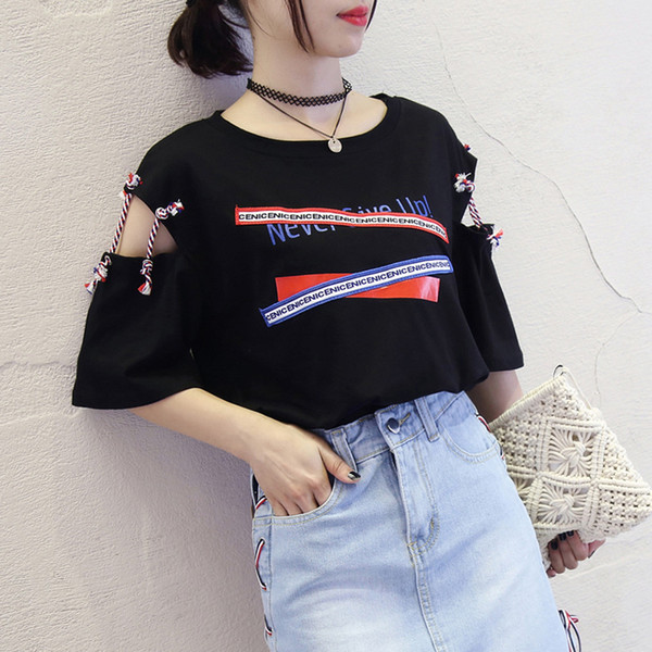 2019 Summer tshirt Casual Loose T shirt Female Harajuku Tops Korean Style fashion graphic tees Women O-neck white black T-shirts