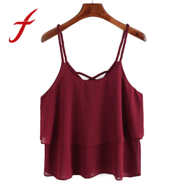 Feitong Women Sleeveless Chiffon Blouse Casual Crop Tops Sexy Bandage Vest Tank Shirt Blouse Cami Tops Camis regata feminina New