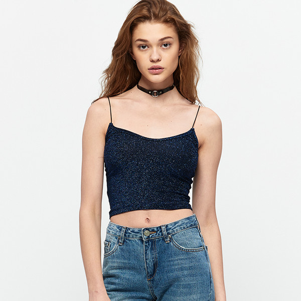 Camis Top Female Slip bright Crop Tops Women Camisole Summer Lace Halter Top Tank Bule Black Silver Cropped Undershirt