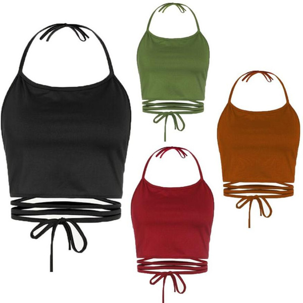 CHAMSGEND Women Sleeveless Backless Vest Halter Tank Tops Blouse T-Shirt Drop 1M6