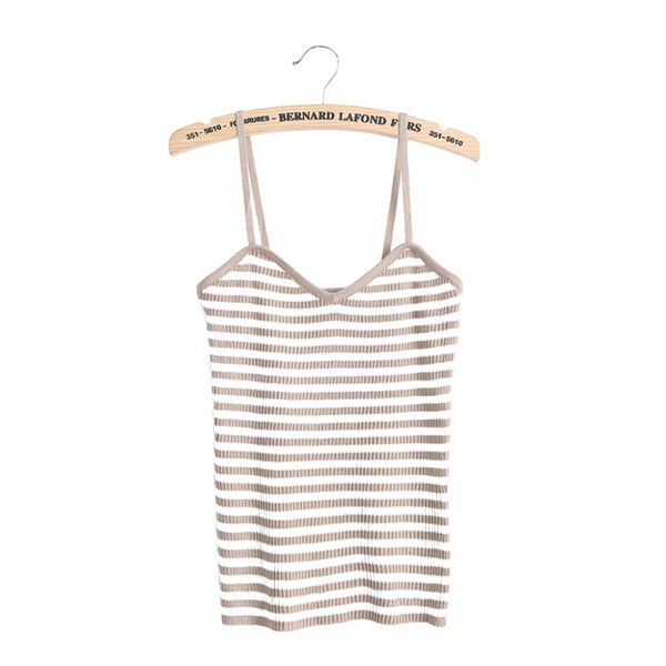 Fashion New Spring Summer Sexy Women White/Black/Coffee Stripe Crop Tops Camisole Knitted Sling U-neck Vest Slim Tank Tops