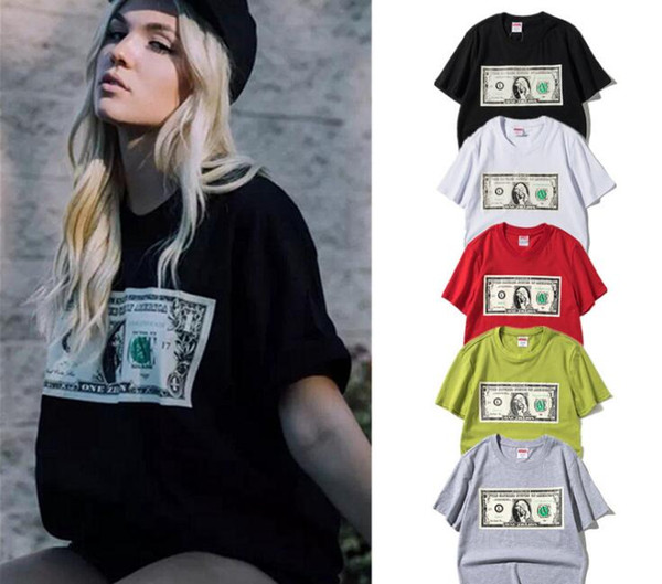 Spring/summer 2018 new style popular logo printed fashion lovers with tee dollar loose-fitting round collar lovers short-sleeved t-shirts