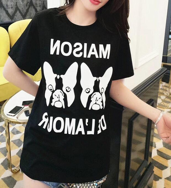 2018 Spring and Summer New French Dog Animals double Dog prints Leisure Fashion T shirts for Men and Women