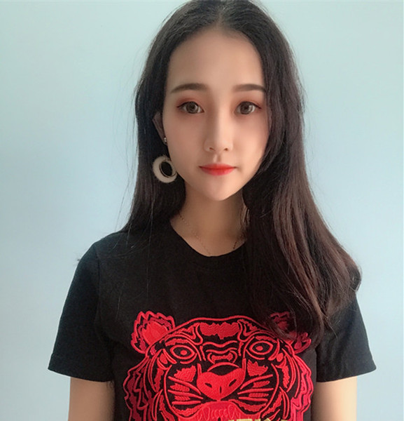 HH2019 New New Fashion Men Women Tops Tiger Head Letters Embroidery T-shirt Cotton Short Sleeve Tshirt Tees KZ1-23 23 COLORS