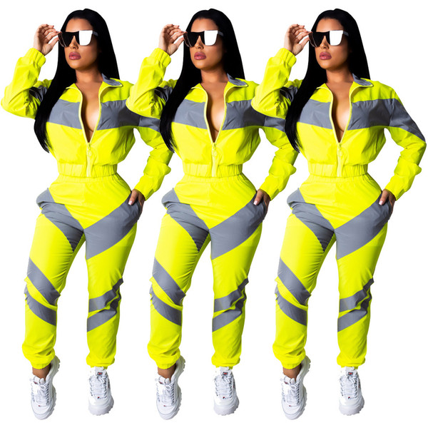 Patchwork Zipper Tracksuit Women Striped Zipper Jacket Pants 2pcs/set Long Sleeve Coat Outdoor Sportswear Jogger Sports Suit 30sets OOA6520