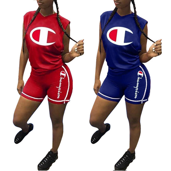 C Letter Printed Tracksuits 2 Colors V Neck Sleeveless Shirts Shorts 2pcs/set Outdoor Clothing Set LJJO6757