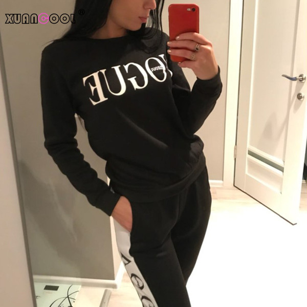 XUANCOOL New Women 2 Piece Clothing Set Casual Fashion Vogue Sweatshirt+Long Pants Tracksuit for Women Hoodie Suit