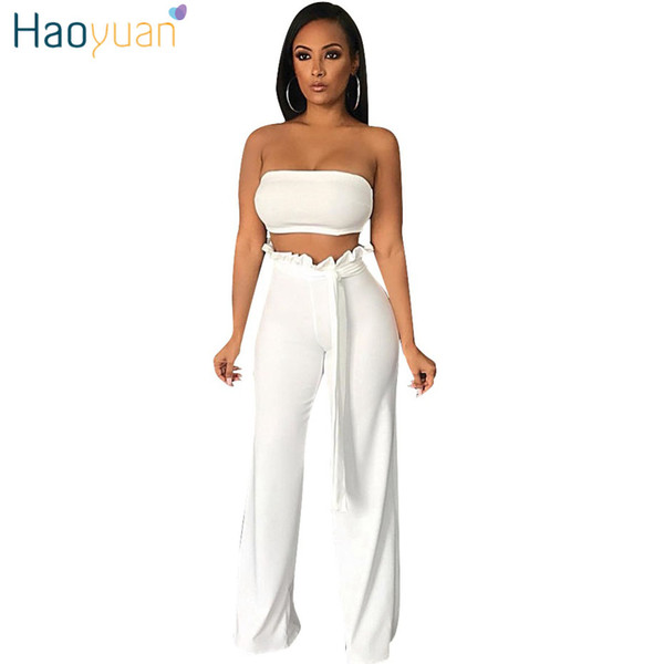 HAOYUAN Two Piece Set Summer Outfits Sexy Off Sholder Strapless Crop Tops+Wide Leg Pants Suit 2 Piece Women Clothes Matching Set