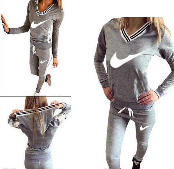 9076# Women Sport Suit Hoodie Sweatshirt+Pant Jogging Femme Marque Survetement Sportswear 2pc Set Tracksuit S-XL