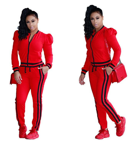 Women's casual fashion spring and autumn long-sleeved multicolor two-piece jogging suit ladies lantern sleeves sportswear suit S-3XL