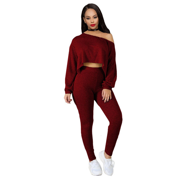 Fashion Autumn Cashmere Suit For Women Set Long Sleeves High Waist Warm Winter Ladies Tracksuits Off Shoulder 2 Piece Set Cheap