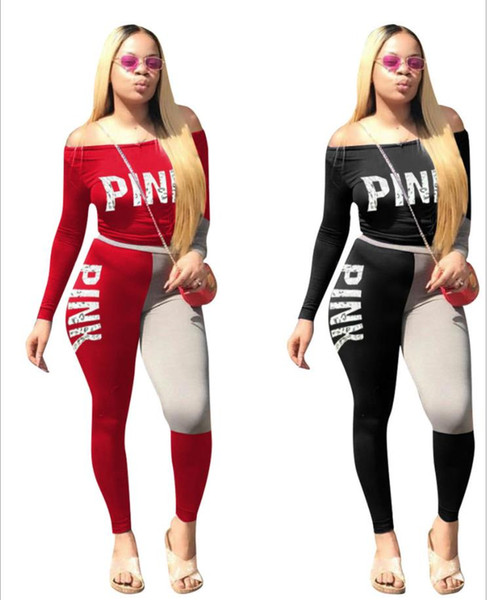 2018 Spring Street t-shirt Tops and Jogger Set Suits Casual Bodcon 2pcs Outfits Pink Letter Print Tracksuits Women Two Piece Set