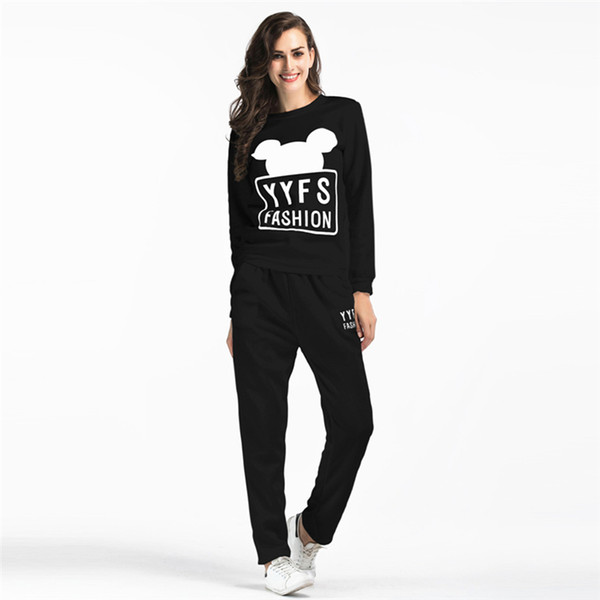 Hottest Spring Autumn Women Two Pieces Set Mouse hoodie Mujer Sweatshirts Letter Print Top+Pants Full Length Tracksuit