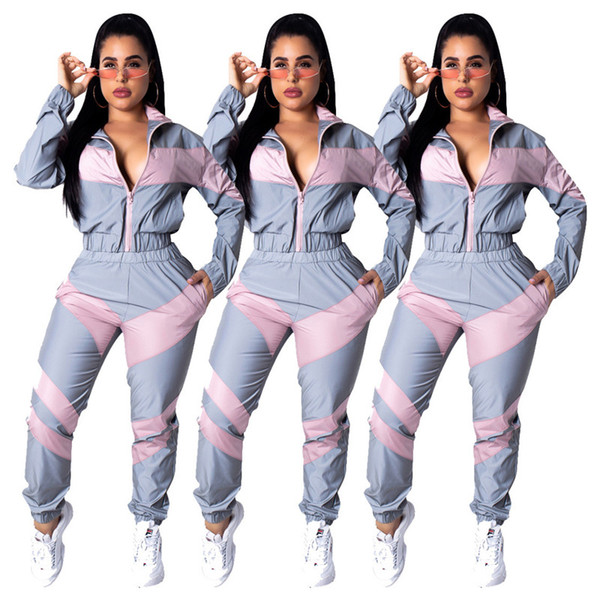 Spring Patchwork Women Tracksuit Zipper Jacket + Pants 2 Pieces Joggers Set Long Sleeve Coat +Pants Sportswear S-2XL Sports Suit A3194