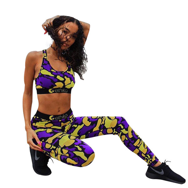 Women Ethika Bra Tracksuit Sleeveless Bras Vest + Pants Leggins 2 Piece Set Summer Outfit Fashion Sportswear Crop Top Sports Suit S-XL A3211