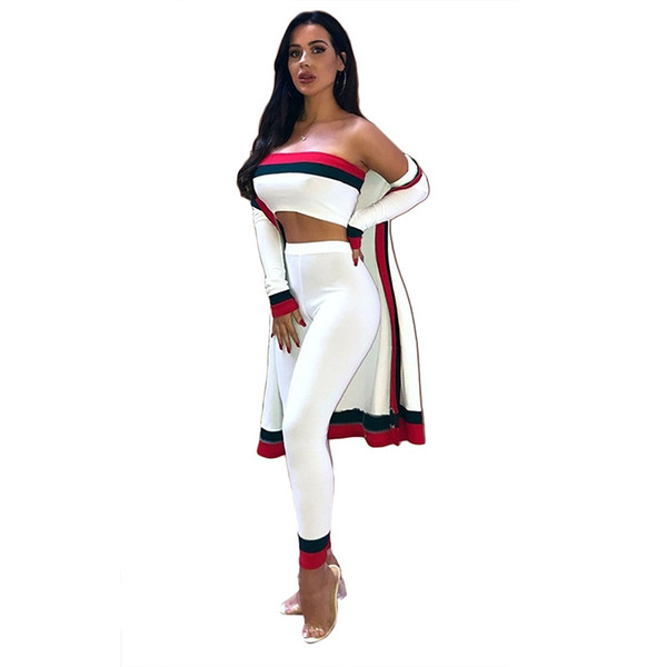 Summer Women Casual 3 Piece Sets Bodycon Celebrity Party High Waist Pants Striped Tops And Pants With Jacket Beach Wear