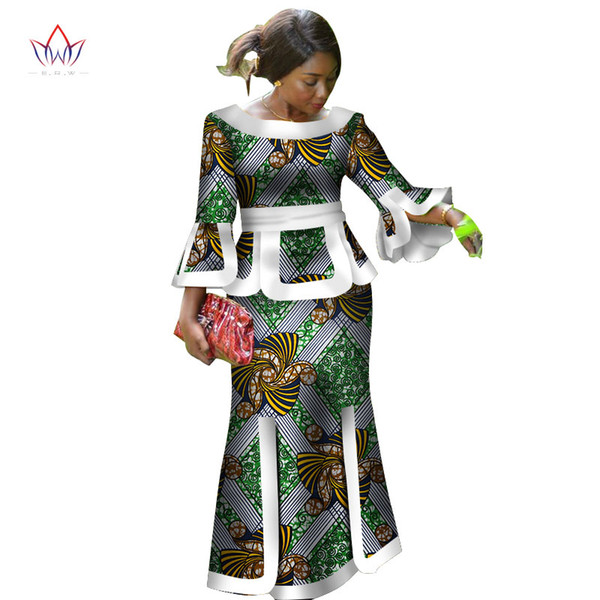 Africa Two Piece Set For Women Fashion Dashiki Wrist Sleeve African Clothes Bazin Plus Size Lady Clothing for Party WY2718