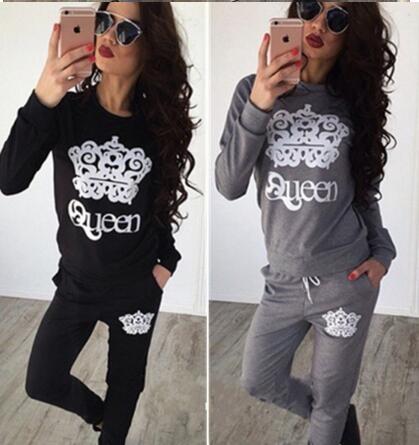 HOT Fashion Female hoodie tracksuit cotton leisure women sport suit hoodies sweatshirt+pants hoody print suit sport suit