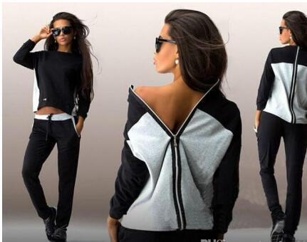 New Autumn Spring fashion sport Suits for women After the zipper ladies tracksuits size S-XL