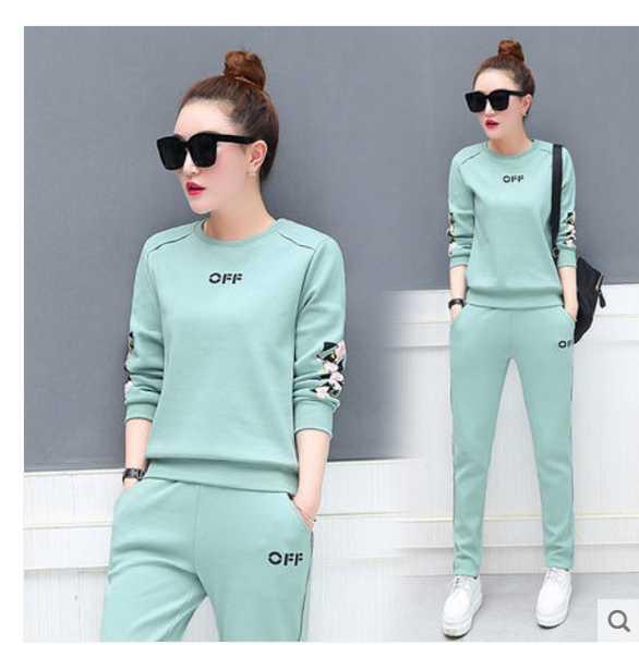 Spring and Autumn Sports Suit Women's Loose Running Suit Korean Fashion Temperament Round Neck Long Sleeve Loose Sweatshirt Two Piece Pants