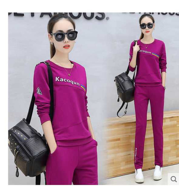 Spring and Autumn 2018 new women's fashion Korean sportswear suit autumn casual slim long sleeve sweater two-piece