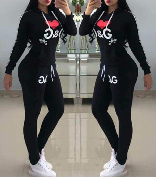 Find Similar Women D & G Letters tracksuit for Women Sport Suits Printed Tracksuits Long-sleeve Casual Sportwear Costumes 2 Piece set Hoodi