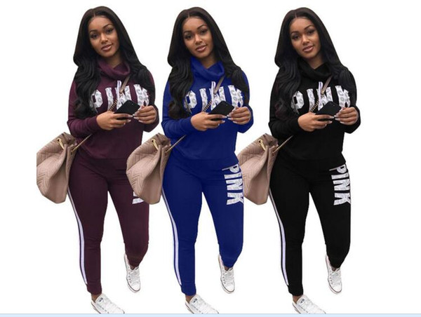 Women Sportswear Hoodies Love Letter PINK Print Sweatshirt + Pants Two-piece Set Women Jogging Sport Suit for Ladies Leisure Tracksuit