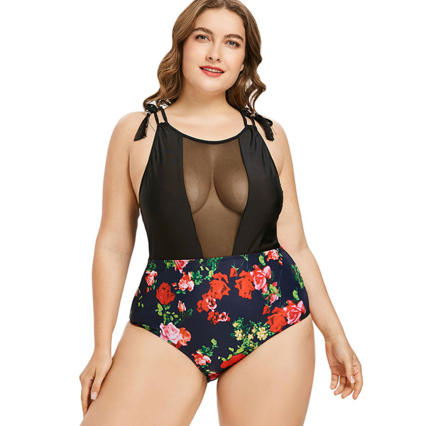 Wipalo Plus Size 5XL Floral Racerback Women Suits Summer Beach High Waisted Floral One Piece Set Women'S Clothing Bathing Suits