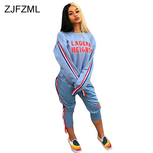 Sexy 2 Two Piece Matching Set Women Letter Printed Long Sleeve Tops And Side Striped Fitness Pants Casual Plus Size Sweatsuit