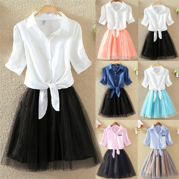 New Arrival Women Japanese Style Clothes Sets Lace Up Summer Crop Tops Mesh Pleated Fashion Skirts 2PCS Cute Outfits Sets