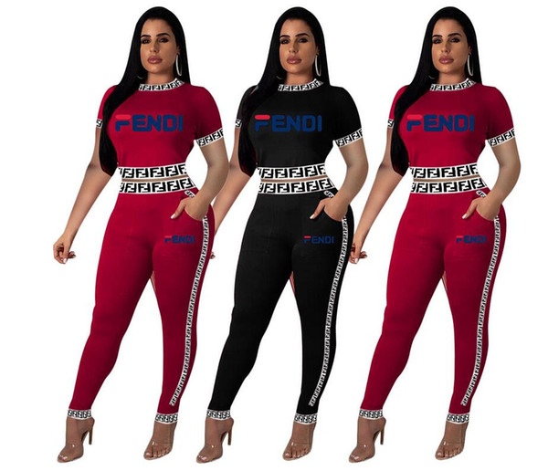 Women's BEAUTY Letter Outfit Sexy Tracksuits Crop Top Tees+flouncy Pants Casual Sports Wear Club Suit Ladies Jogging Suits